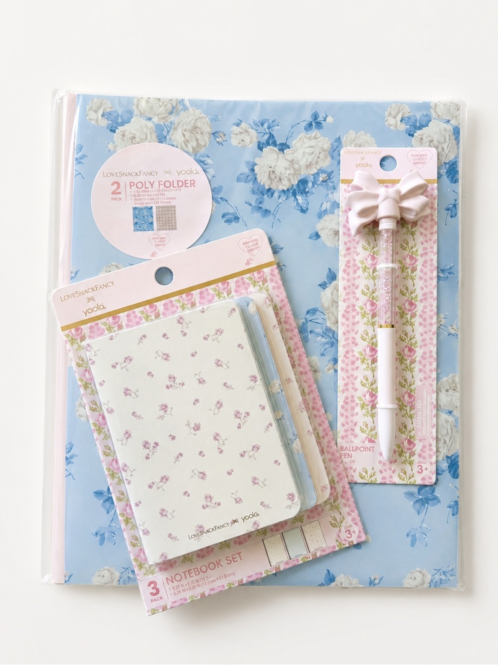 LoveShackFancy 2 Poly Folders, Mini Journals, Pink Bow Pen Set